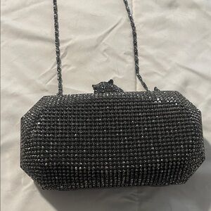 Elegant Black rhinestone clutch jaguar opening